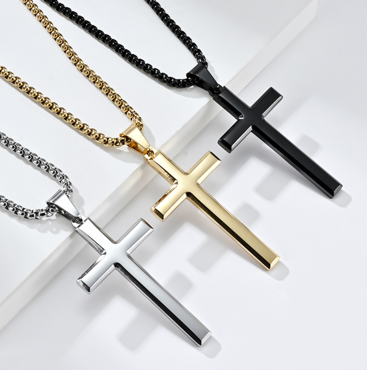 Edelstahl Halskette - Kreuz - Vergoldet -mit Gravur